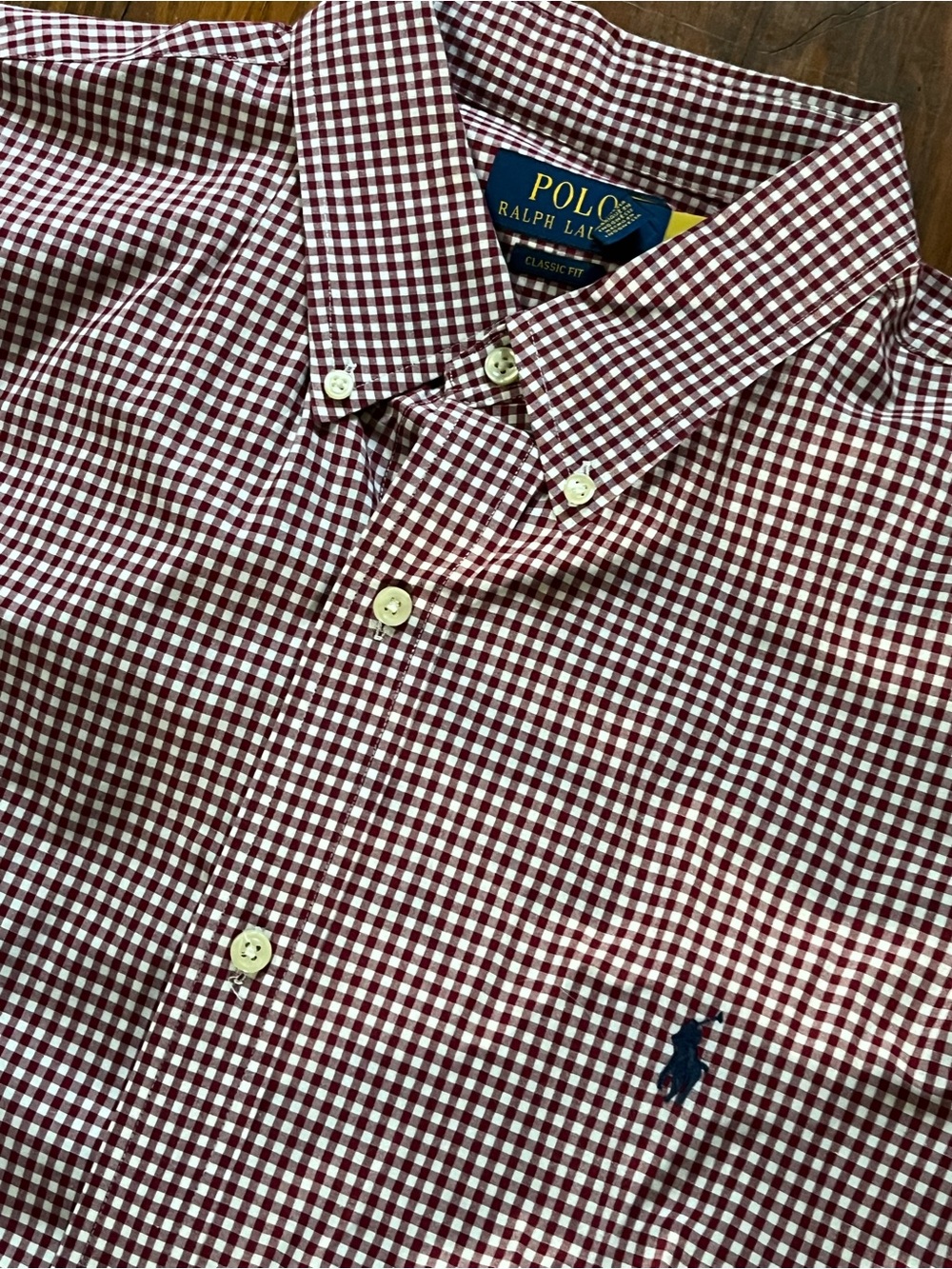 Polo Ralph Lauren Men's Burgundy & White Gingham Button-Down Shirt XL 17 1/2 NWT